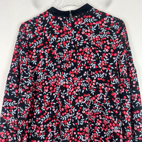 NWT LOFT Long Sleeve Berry Print Velvet Trim Shift Dress Size Medium M NEW - Picture 12 of 14